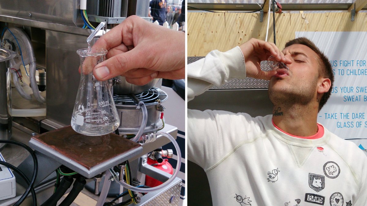 Andreas Hammar byggde en svettmaskin och fotbollspelare fick dricka ett glas svett.
